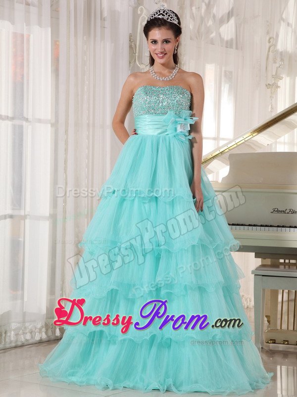 Beading and Ruffled Layers Accent Quinceanera Gown in Apple Green