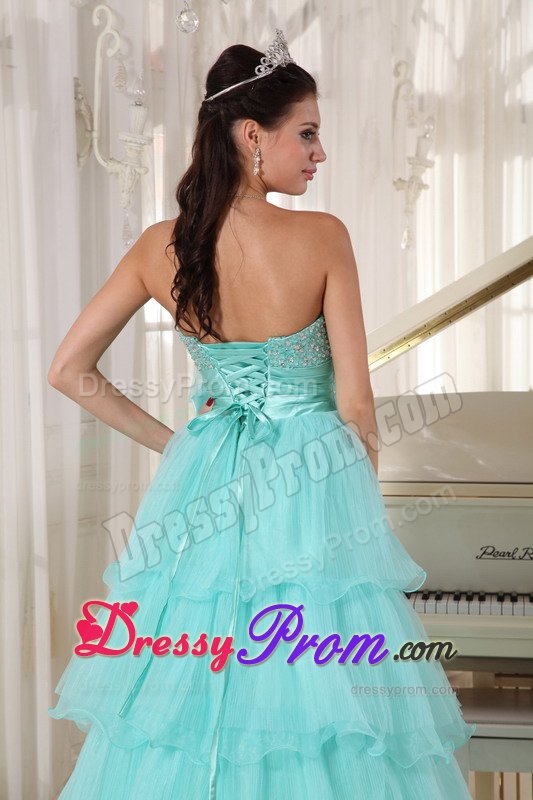 Beading and Ruffled Layers Accent Quinceanera Gown in Apple Green