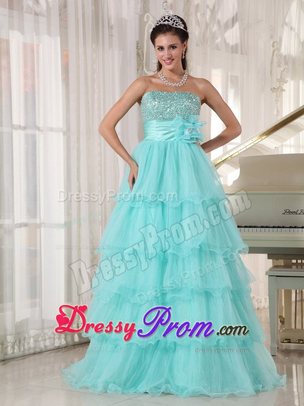 Beading and Ruffled Layers Accent Quinceanera Gown in Apple Green