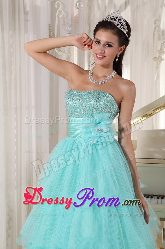 Beading and Ruffled Layers Accent Quinceanera Gown in Apple Green