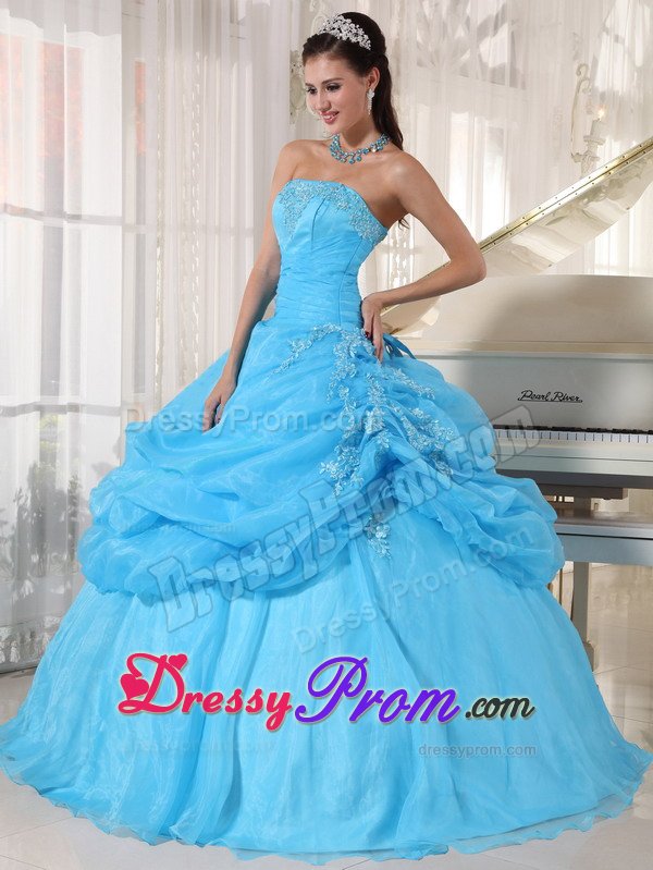 Baby Blue Sweet Sixteen Quinceanera Dresses with Appliques 2014
