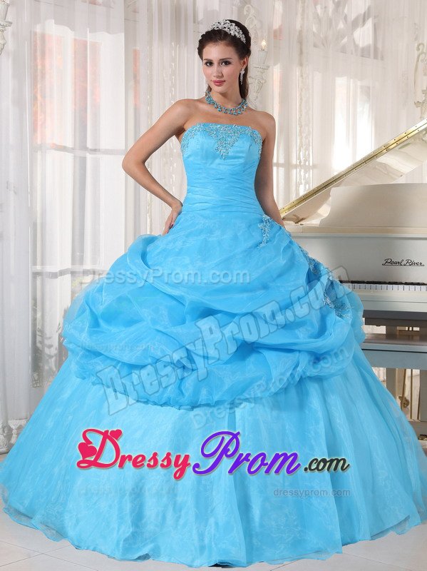 Baby Blue Sweet Sixteen Quinceanera Dresses with Appliques 2014