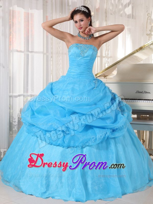 Baby Blue Sweet Sixteen Quinceanera Dresses with Appliques 2014
