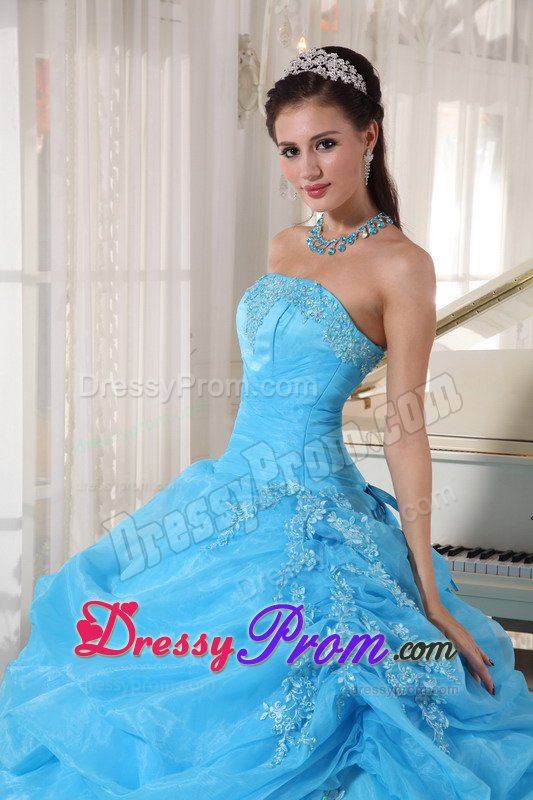 Baby Blue Sweet Sixteen Quinceanera Dresses with Appliques 2014