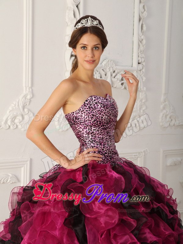 Fuchsia and Black Leopard Print Sweet Sixteen Quinceanera Dresses