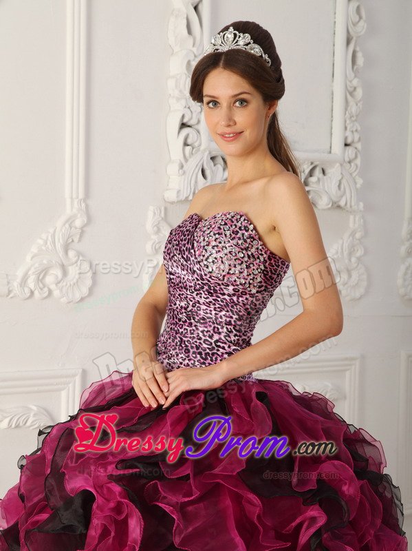 Fuchsia and Black Leopard Print Sweet Sixteen Quinceanera Dresses