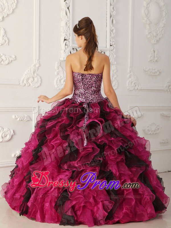 Fuchsia and Black Leopard Print Sweet Sixteen Quinceanera Dresses