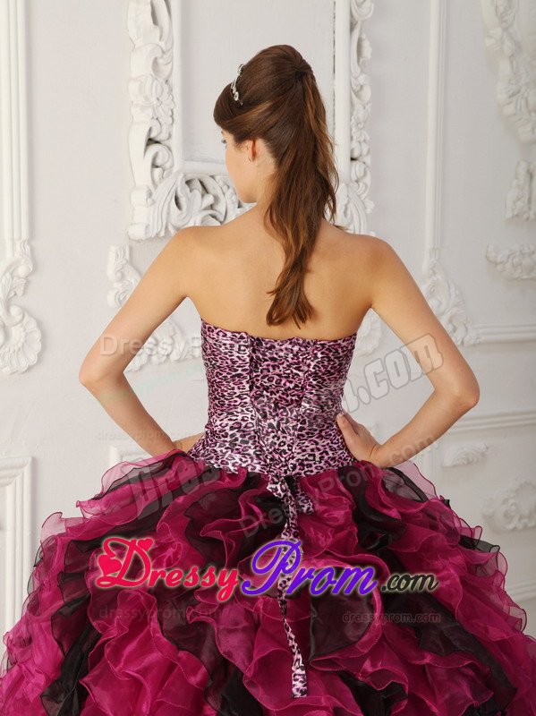Fuchsia and Black Leopard Print Sweet Sixteen Quinceanera Dresses