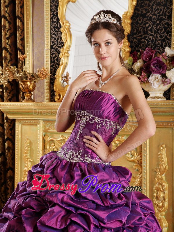 Stockton CA Appliqued Purple Quinceanera Dresses with Pick ups