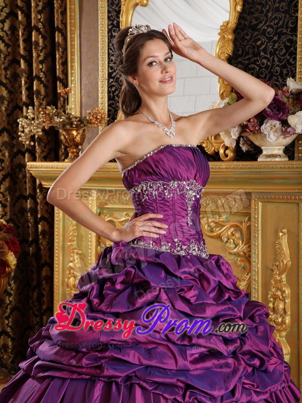 Stockton CA Appliqued Purple Quinceanera Dresses with Pick ups