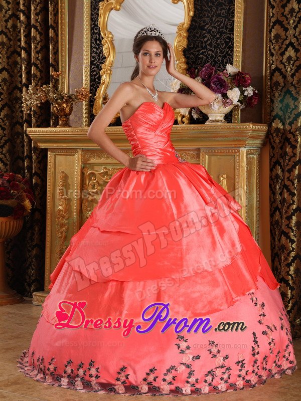 Sebastopol CA Embroidery Ruches Accent Watermelon Quince Dress