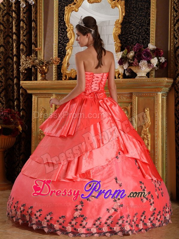 Sebastopol CA Embroidery Ruches Accent Watermelon Quince Dress