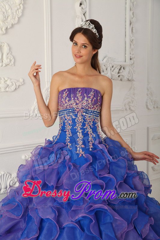Blue and Lavender Quinceanera Gown Dresses with Ruffles Appliques