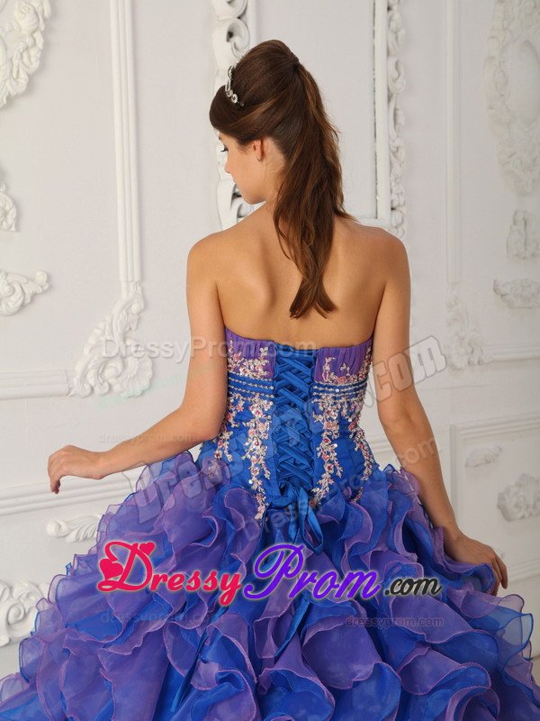 Blue and Lavender Quinceanera Gown Dresses with Ruffles Appliques