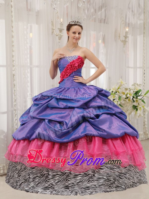 Ruffled Lavender and Hot Pink Quinceanera Dresses of Zebra Print