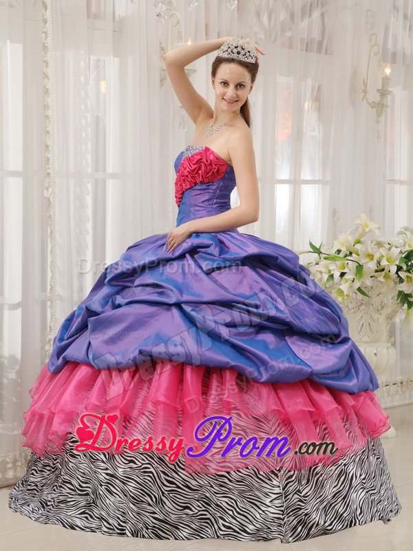 Ruffled Lavender and Hot Pink Quinceanera Dresses of Zebra Print