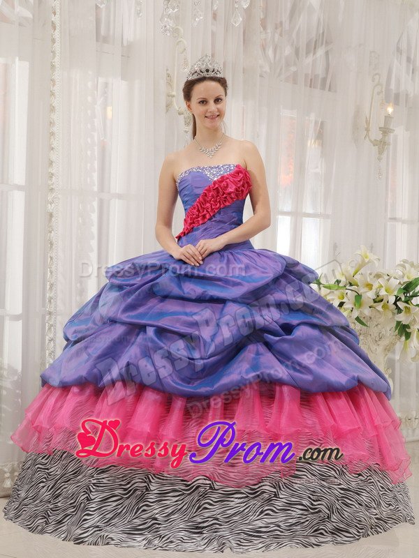 Ruffled Lavender and Hot Pink Quinceanera Dresses of Zebra Print
