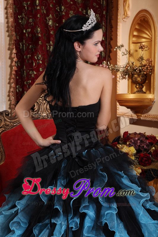 Beaded and Ruffled Quinceanera Dresses in Blue and Black 2014