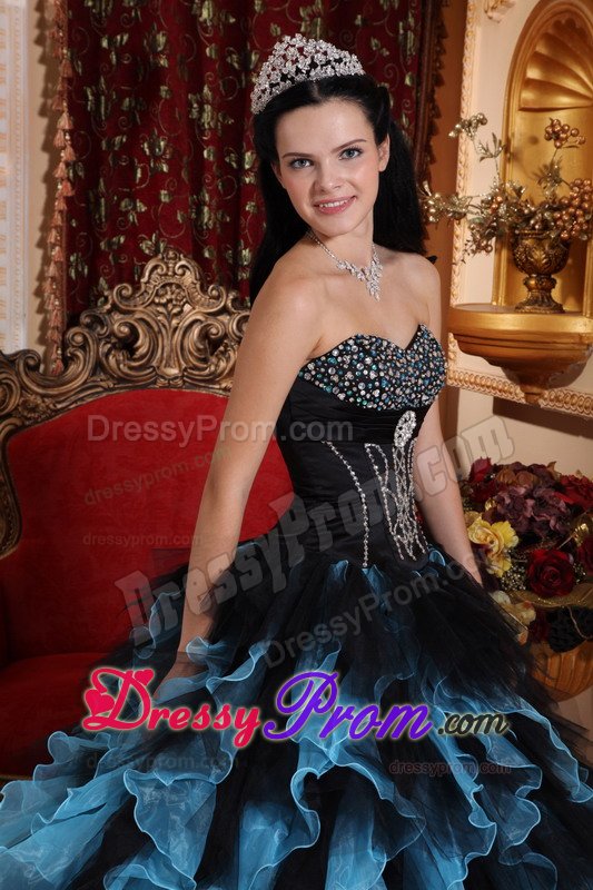 Beaded and Ruffled Quinceanera Dresses in Blue and Black 2014