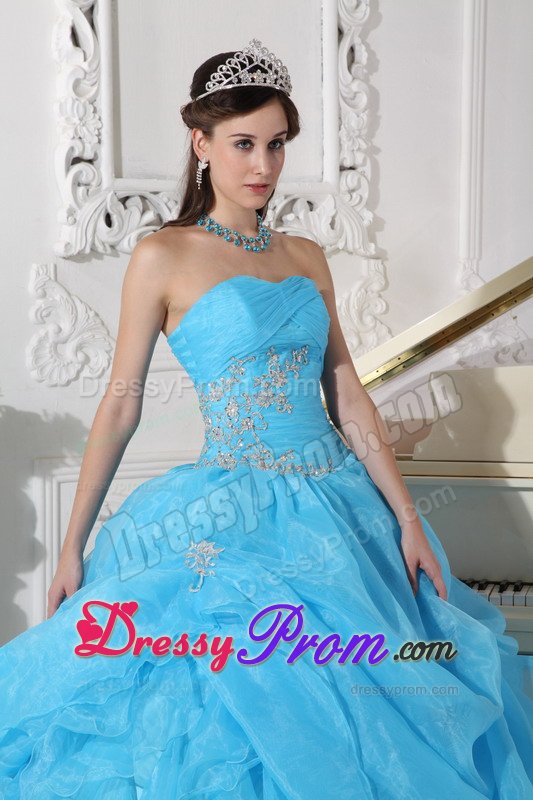 Beaded Aqua Blue Quinceanera Dresses with Ruffles and Pick ups