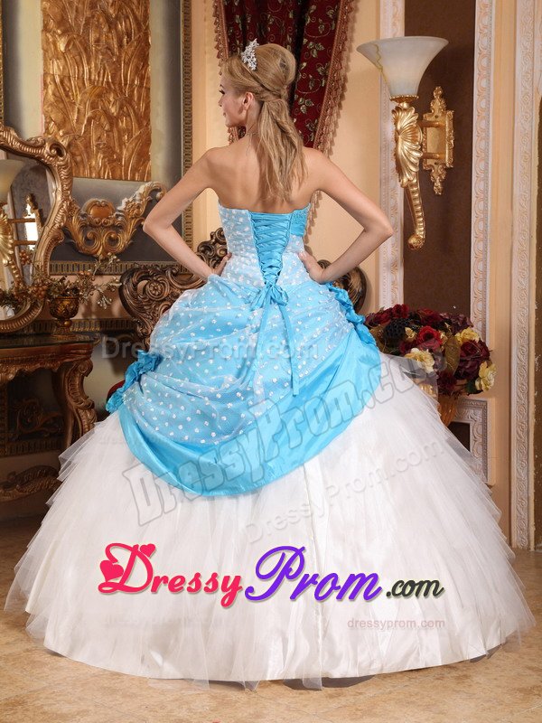 Pretty Taffeta and Tulle Dresses for a Quince with Hand Made Flowers