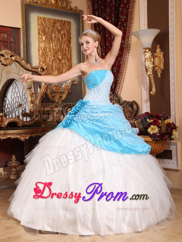 Pretty Taffeta and Tulle Dresses for a Quince with Hand Made Flowers