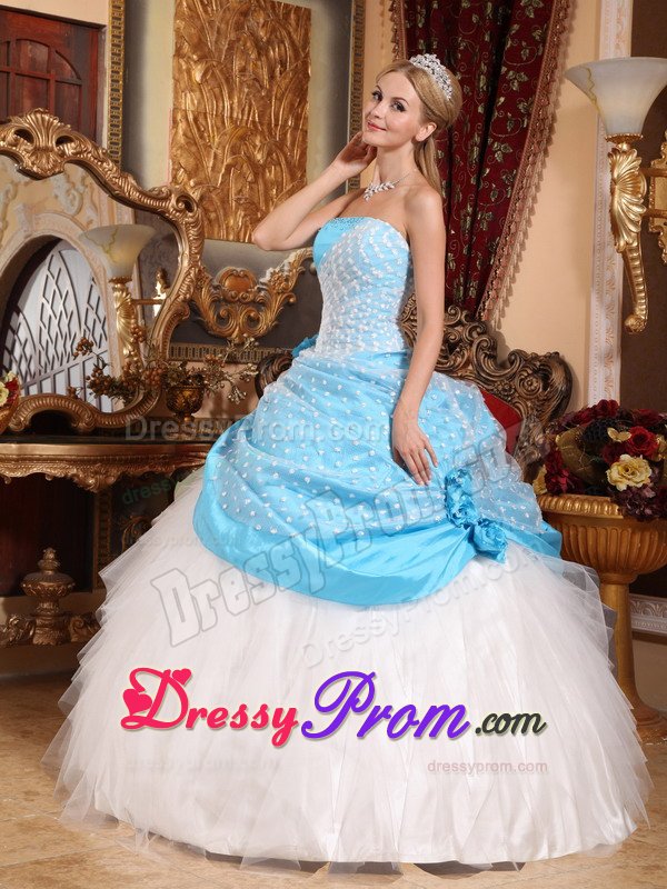 Pretty Taffeta and Tulle Dresses for a Quince with Hand Made Flowers