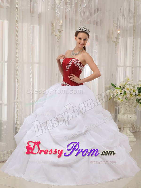 Lace up Back Appliques Dress for Quinceanera in Wine Red and White