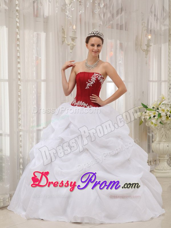 Lace up Back Appliques Dress for Quinceanera in Wine Red and White
