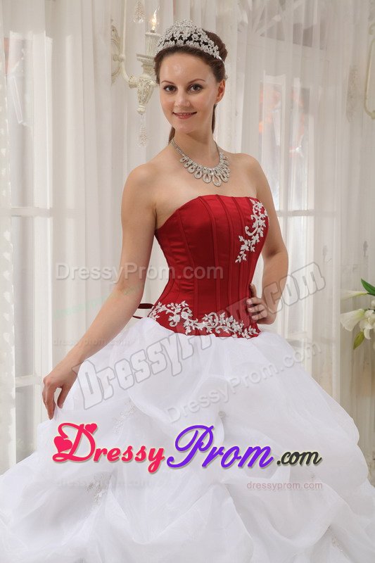 Lace up Back Appliques Dress for Quinceanera in Wine Red and White