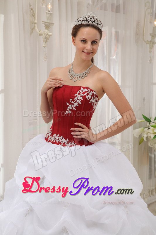 Lace up Back Appliques Dress for Quinceanera in Wine Red and White