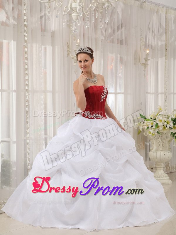 Lace up Back Appliques Dress for Quinceanera in Wine Red and White