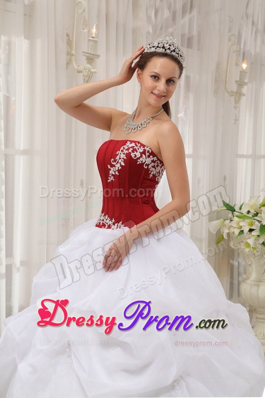 Lace up Back Appliques Dress for Quinceanera in Wine Red and White