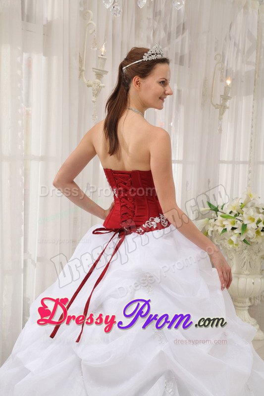 Lace up Back Appliques Dress for Quinceanera in Wine Red and White