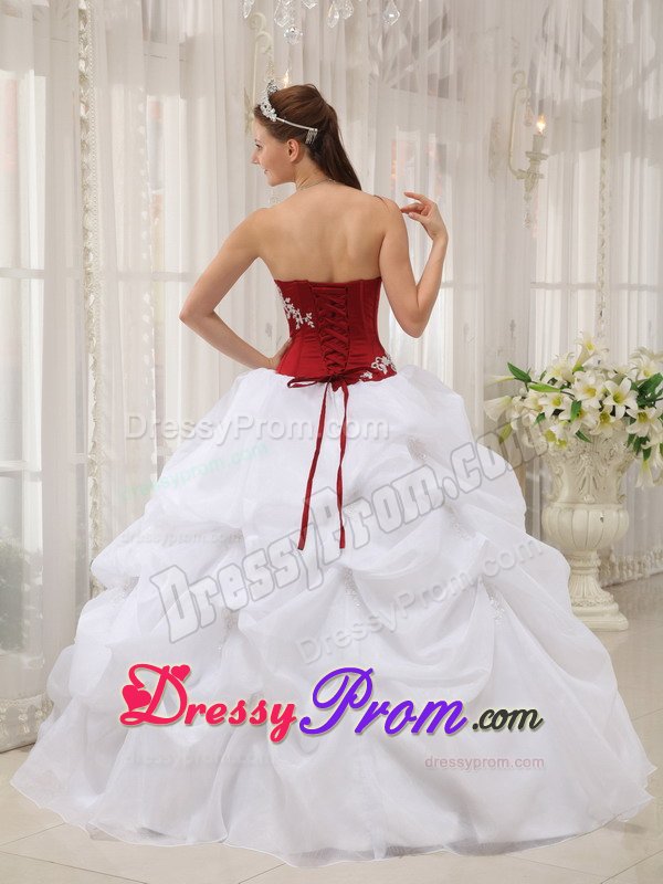 Lace up Back Appliques Dress for Quinceanera in Wine Red and White