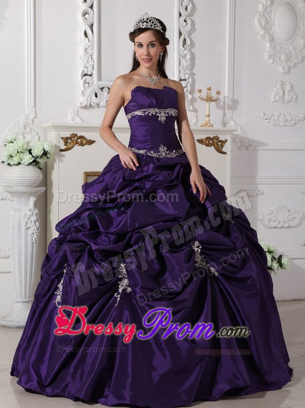Duque De Caxias Dark Purple Strapless Sweet 16 Dresses Appliques
