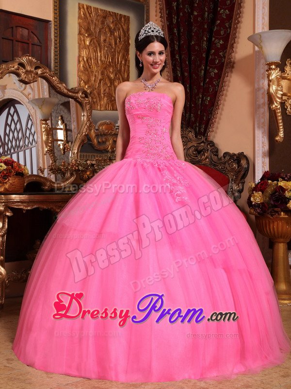Ball Gown Quinceanera Dress Strapless Appliques with Lace up Back