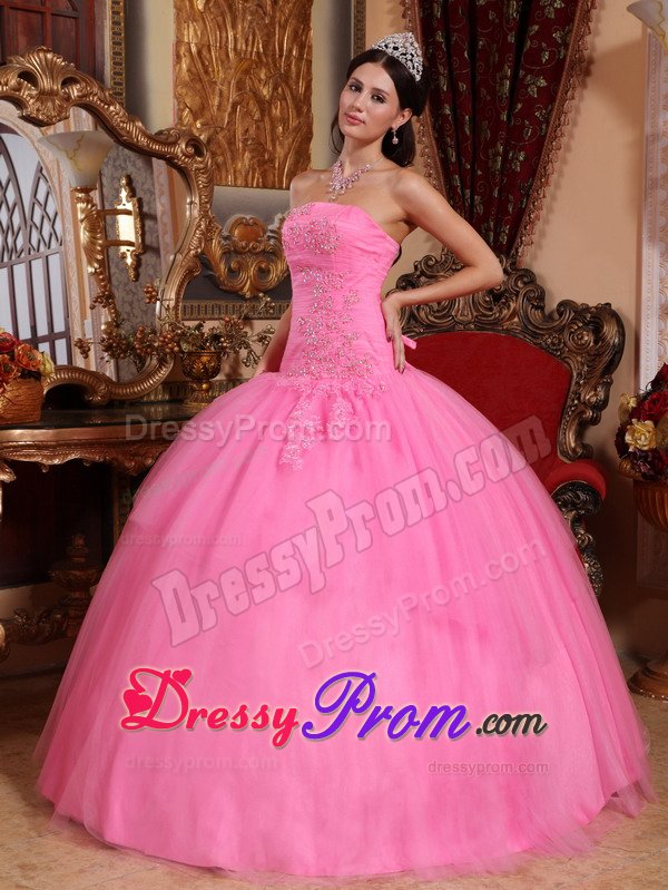 Ball Gown Quinceanera Dress Strapless Appliques with Lace up Back