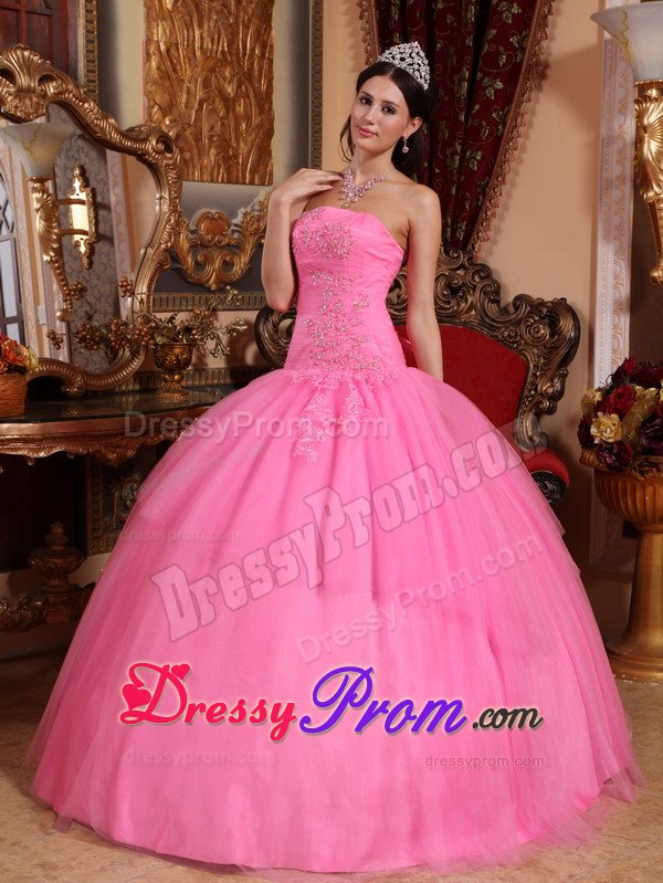 Ball Gown Quinceanera Dress Strapless Appliques with Lace up Back
