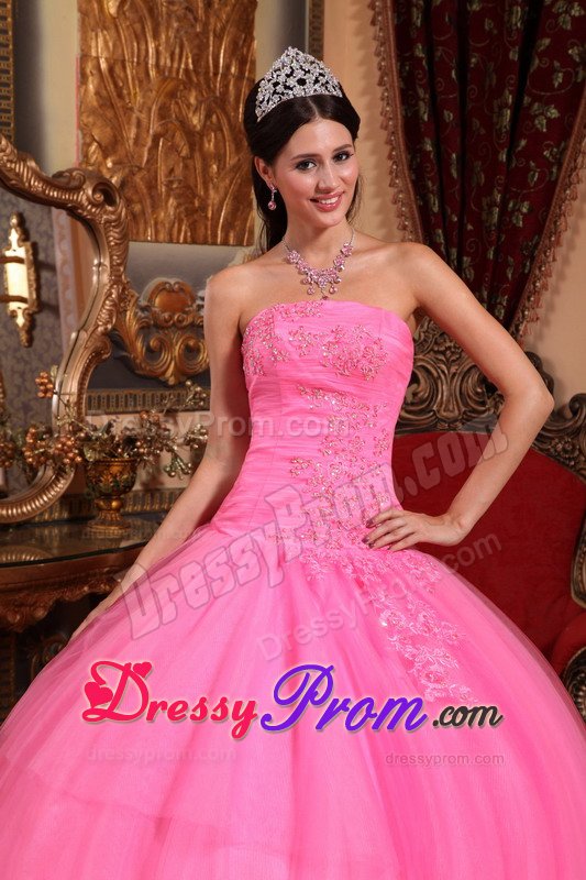 Ball Gown Quinceanera Dress Strapless Appliques with Lace up Back