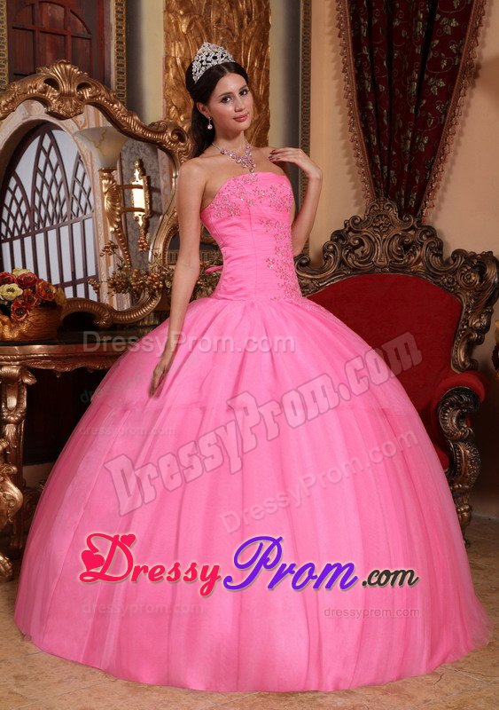 Ball Gown Quinceanera Dress Strapless Appliques with Lace up Back