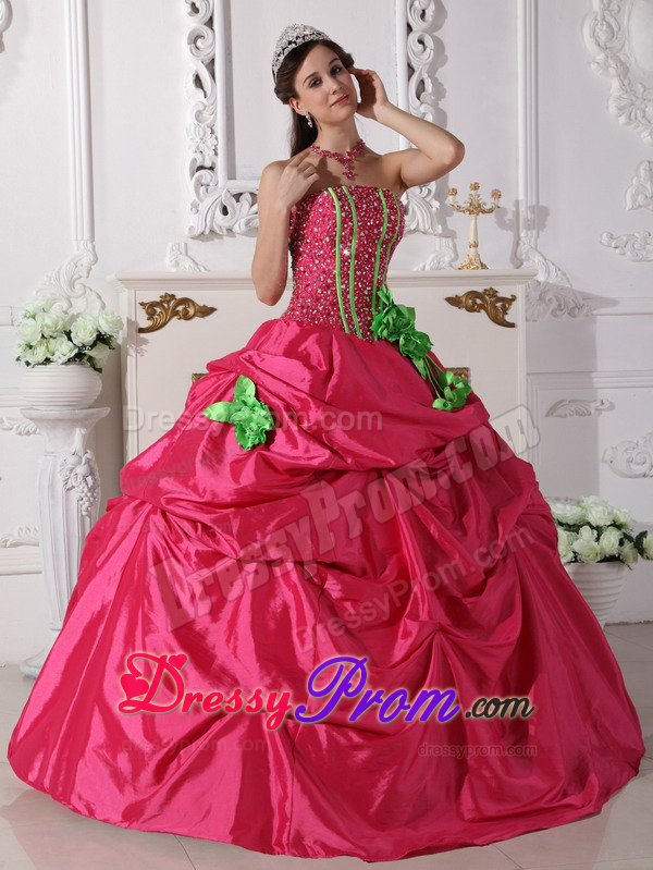 Coral Red Ruffled Quinceanera Dress Beading with Hand Made Flowers