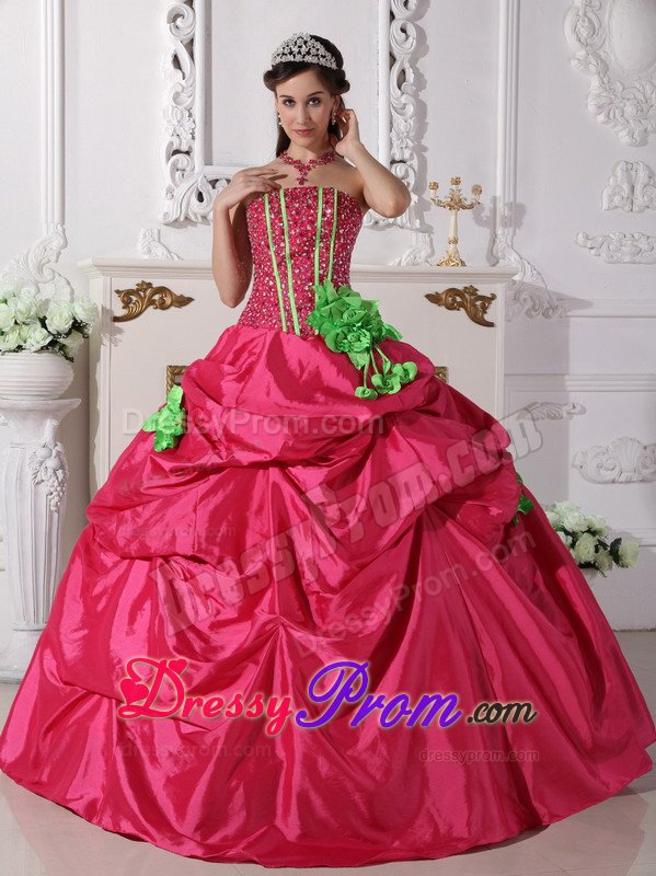 Coral Red Ruffled Quinceanera Dress Beading with Hand Made Flowers