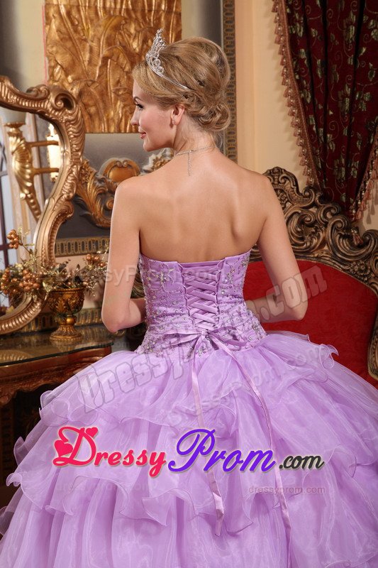 New Strapless Beaded Sweet Sixteen Dresses with Ruffles in Lavender