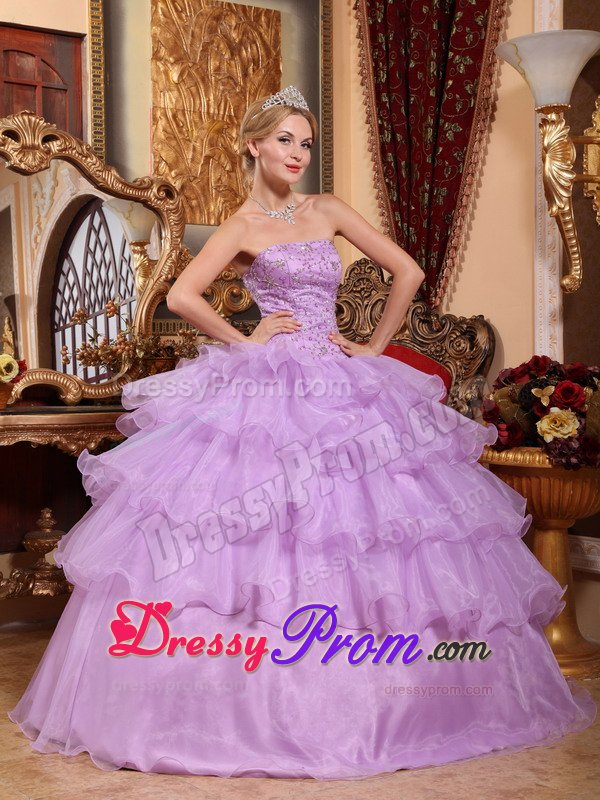 New Strapless Beaded Sweet Sixteen Dresses with Ruffles in Lavender