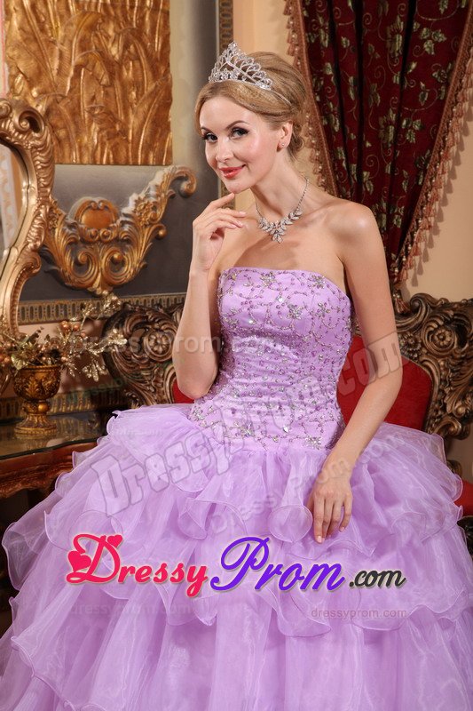 New Strapless Beaded Sweet Sixteen Dresses with Ruffles in Lavender