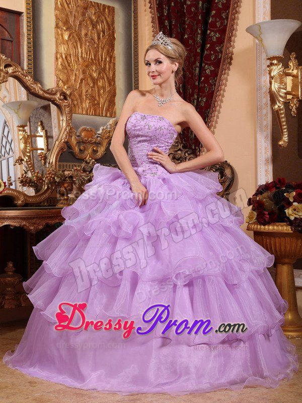 New Strapless Beaded Sweet Sixteen Dresses with Ruffles in Lavender