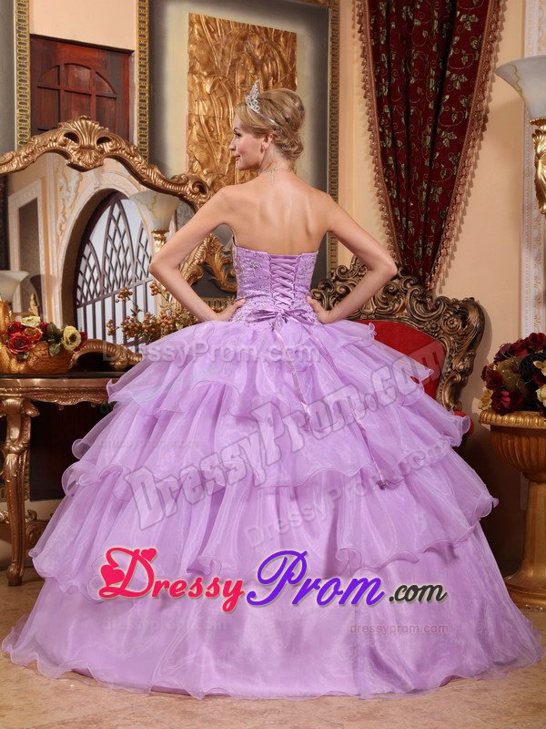 New Strapless Beaded Sweet Sixteen Dresses with Ruffles in Lavender