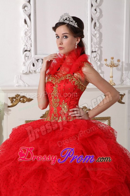 Halter Top Red Dresses for 15 Beading Appliques to Sao Goncalo