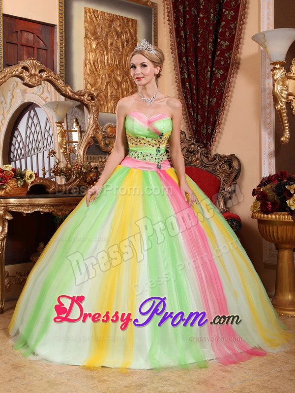 Multi-color Quinceanera Dress Rhinestones in Tulle with Lace up Back